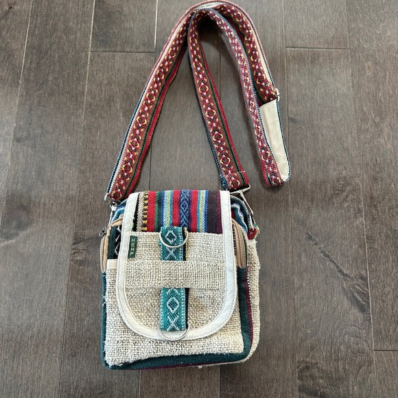 Hemp Handbags - Hemp‎ Crossbody Boho Patchwork Hippie Artsy Multi Color Silver Accents